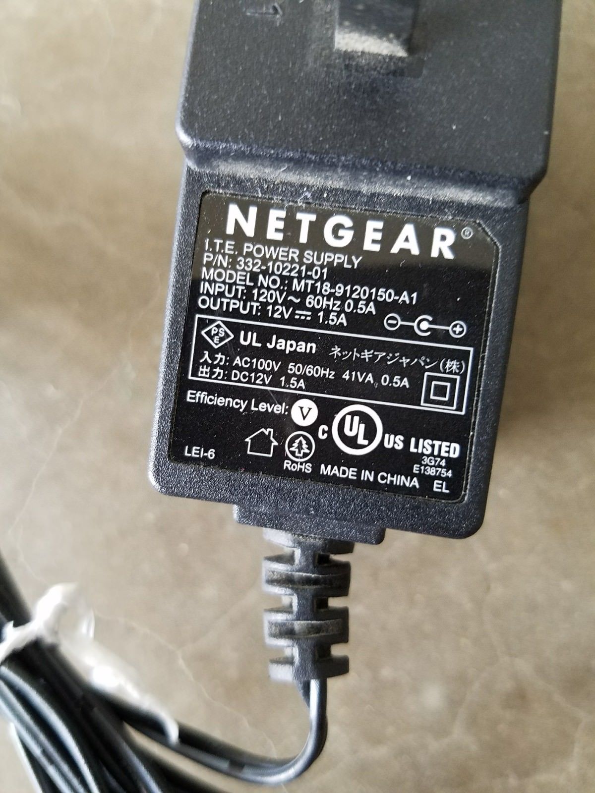 New Netgear 332-10221-01 MT18-9120150-A1 Power Supply 12V DC 1.5A ac adpater
